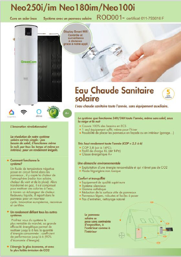 NEO200ic SMART – Ballon Solaire GREENCOM 200L + Panneau Solaire