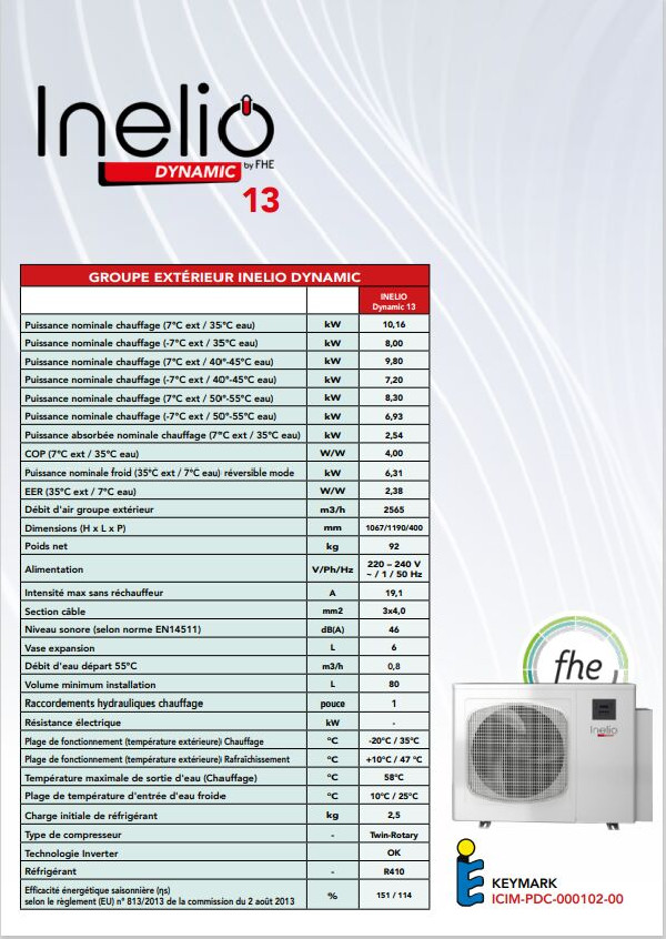 PAC FHE INELIO 13 Monobloc 11 kW Triphasé