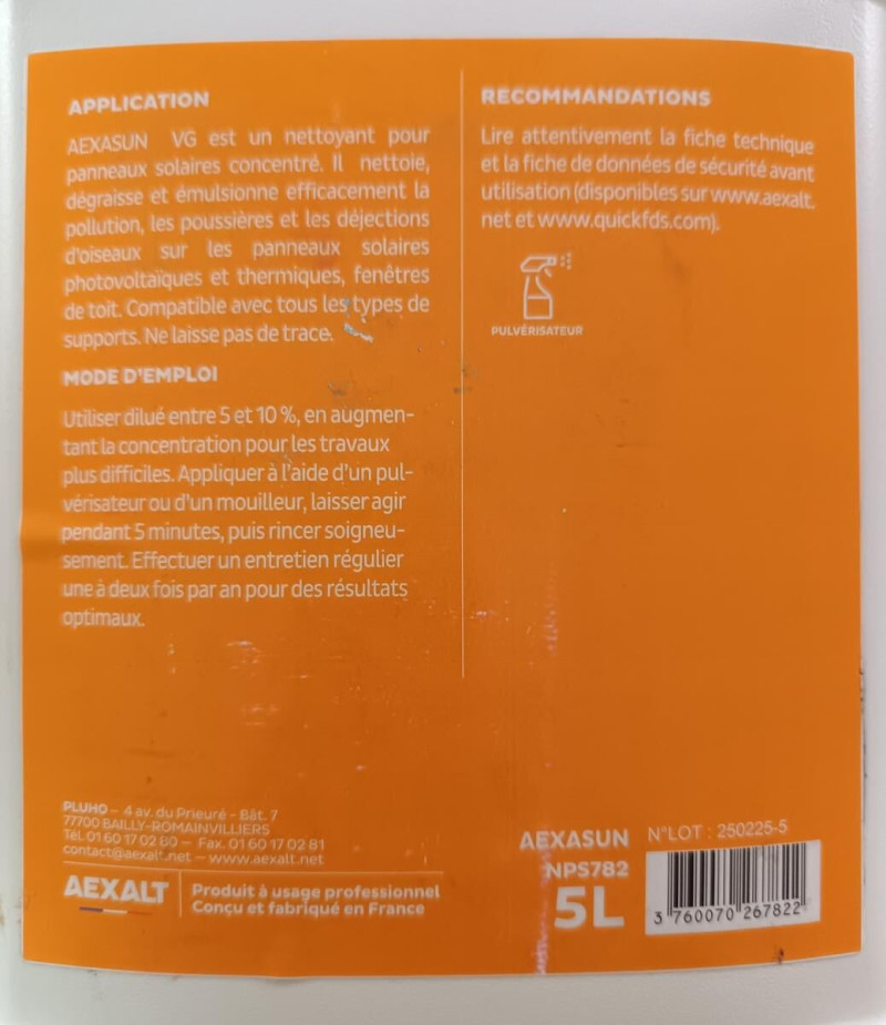 Nettoyant pour panneaux solaire AEXASUN bidon 5 litres
