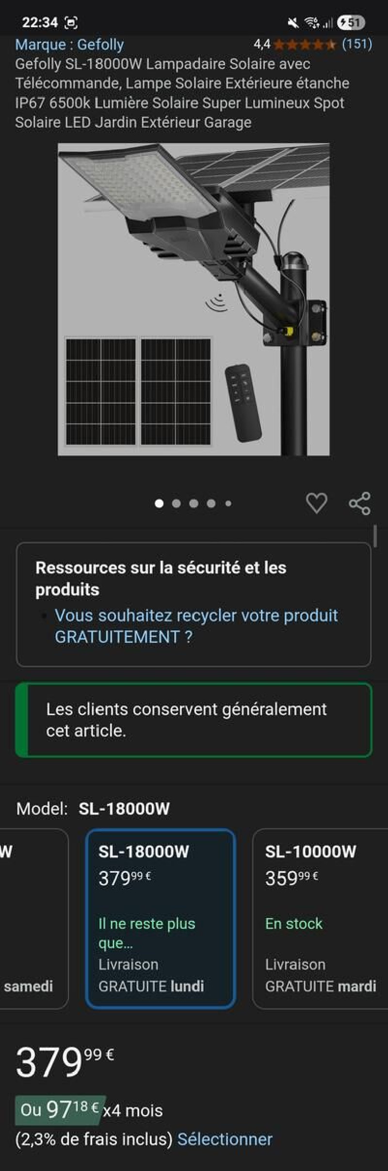 Lampe solaire avec télécommande