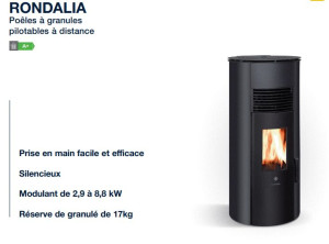 Poêle à granulés DE DIETRICH Rondalia PPAR 7 KW LB97 noir NEUF