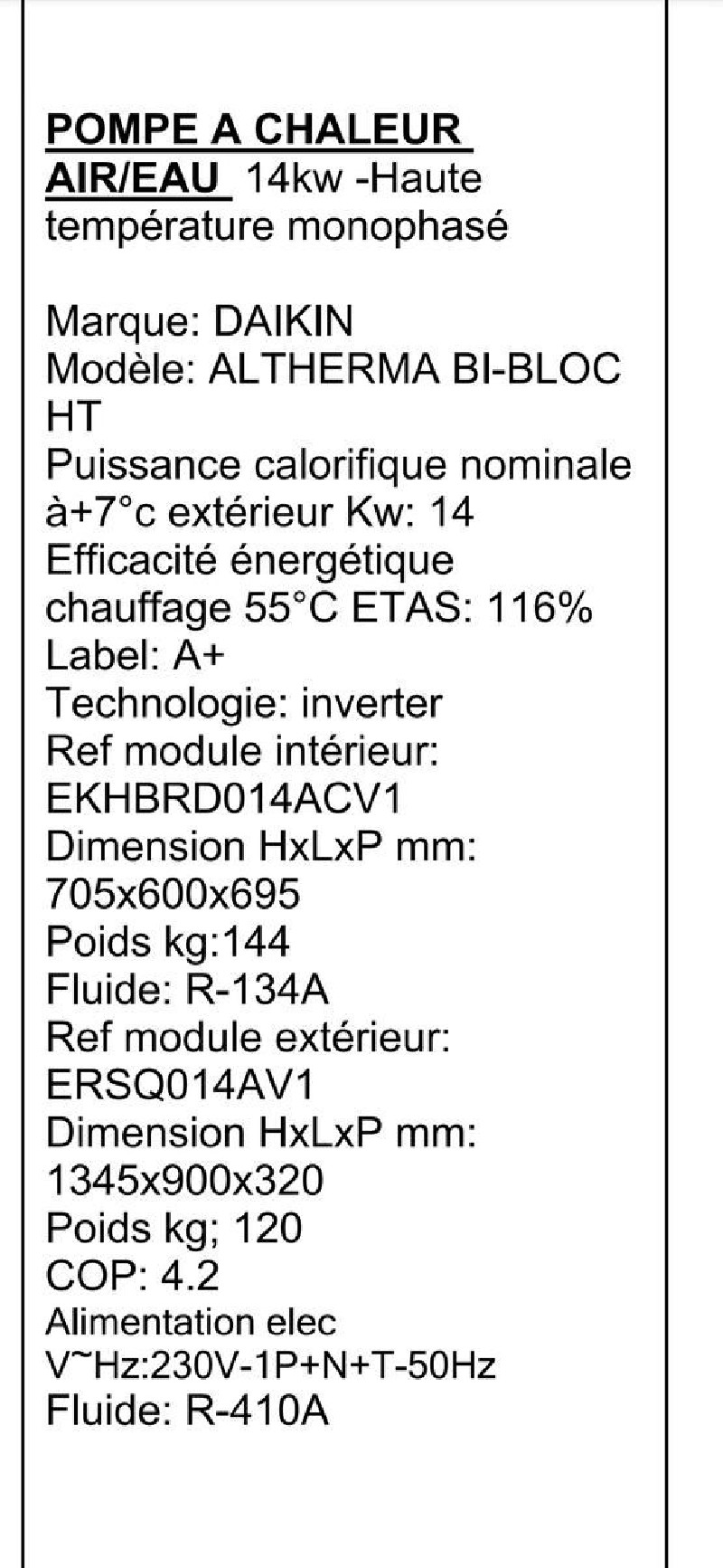 POMPE A CHALEUR DAIKIN ALTERNA 14 KW