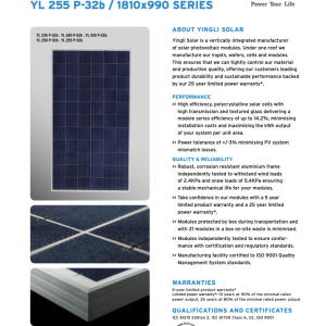 Panneaux solaires d’occasion yingli solar YL 255 P 32B 250W (prix unitaire)x800