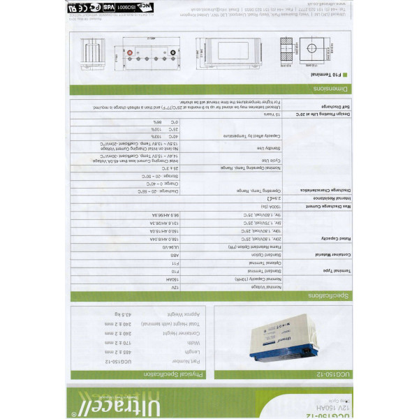 Batteries aux gel Ultracell 12 v 150 AH