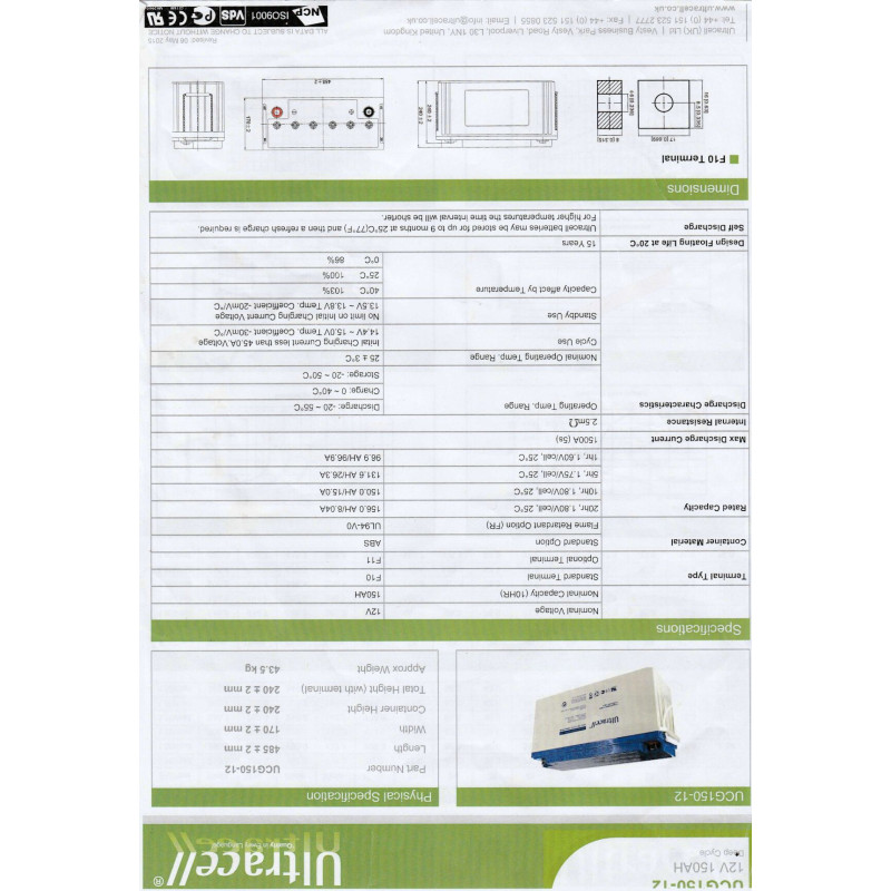 Batteries aux gel Ultracell 12 v 150 AH