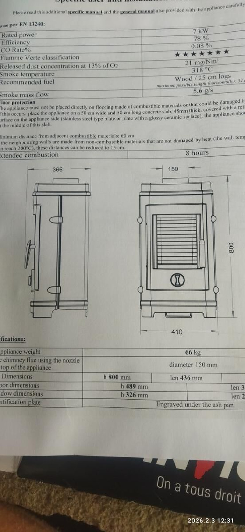 poêle à bois Invicta 7kw neuf
