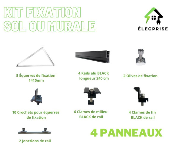 Kit fixation au sol – 4 panneaux photovoltaïques