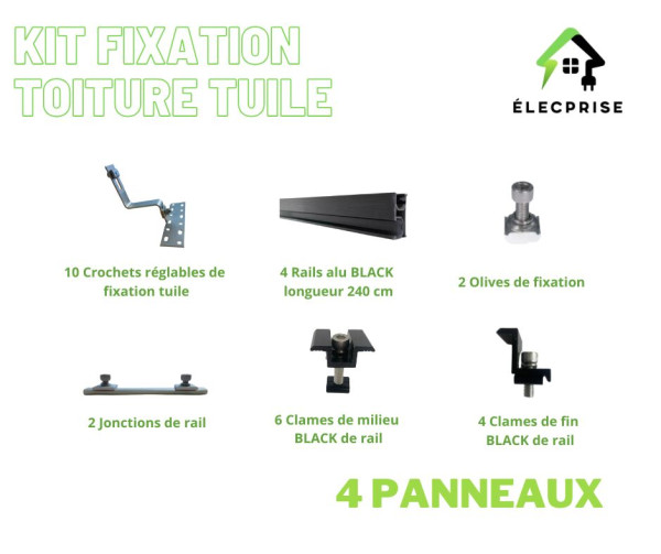 Kit fixation toiture tuile – 4 panneaux photovoltaïques