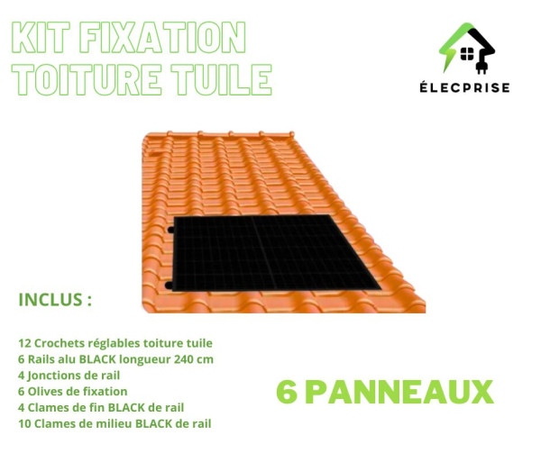 Kit fixation toiture tuile – 6 panneaux photovoltaïques