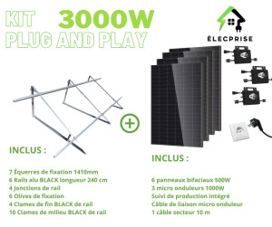 Kit solaire plug & play 3000W – support au sol (6 panneaux)