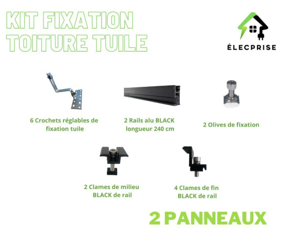 Kit solaire plug & play 1000W – support toiture tuile (2 panneaux)