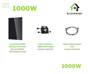 Kit solaire plug & play 1000W – support toiture tuile (2 panneaux)