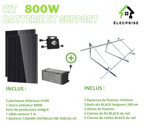 Kit solaire 800W avec batterie – support au sol (2 panneaux)