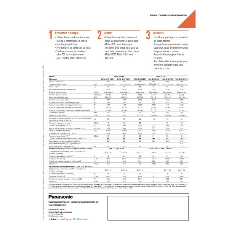 Panasonic Ballon thermodynamique 270 L au sol avec serpentin